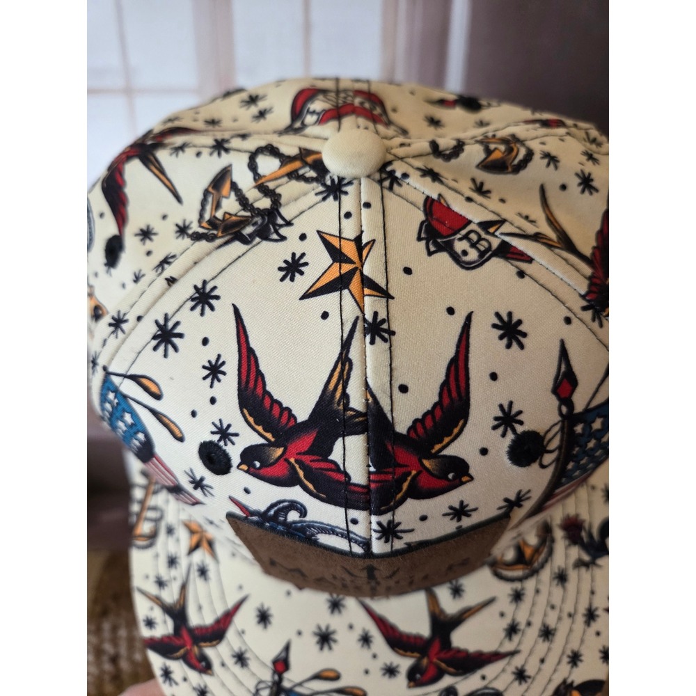 Bold Mariner Brewing Company Tattoo Flash Print Snapback Hat Cream Flat Brim - Picture 8 of 11